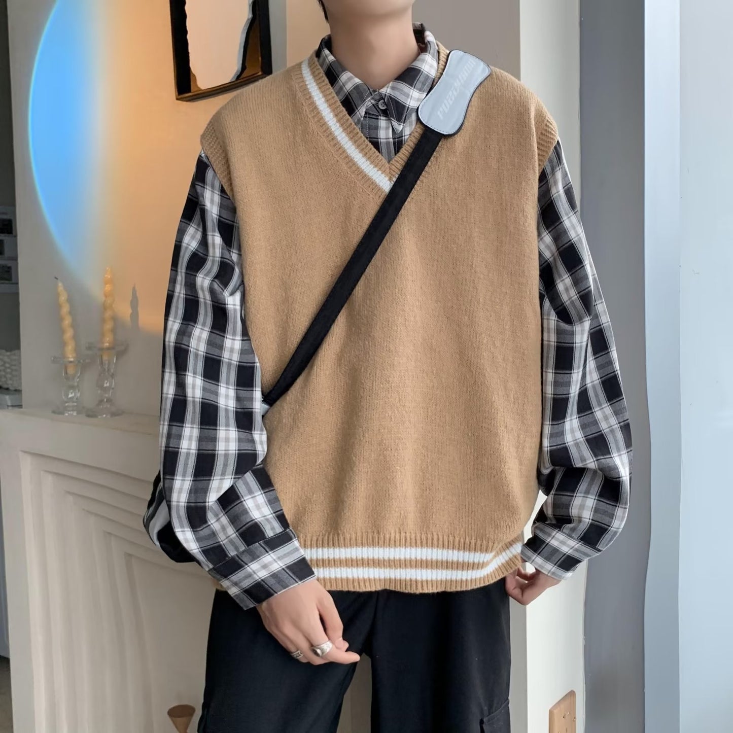 Men's Fall V-neck Vest Sweater Knitwear Top