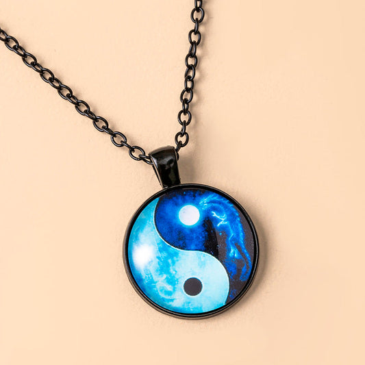 Tai Chi Yin Yang Dragon Glass Necklaces For Men