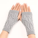 Rhombus Fashion Oversleeve Knitted Wool Keep Warm Half Finger Gloves