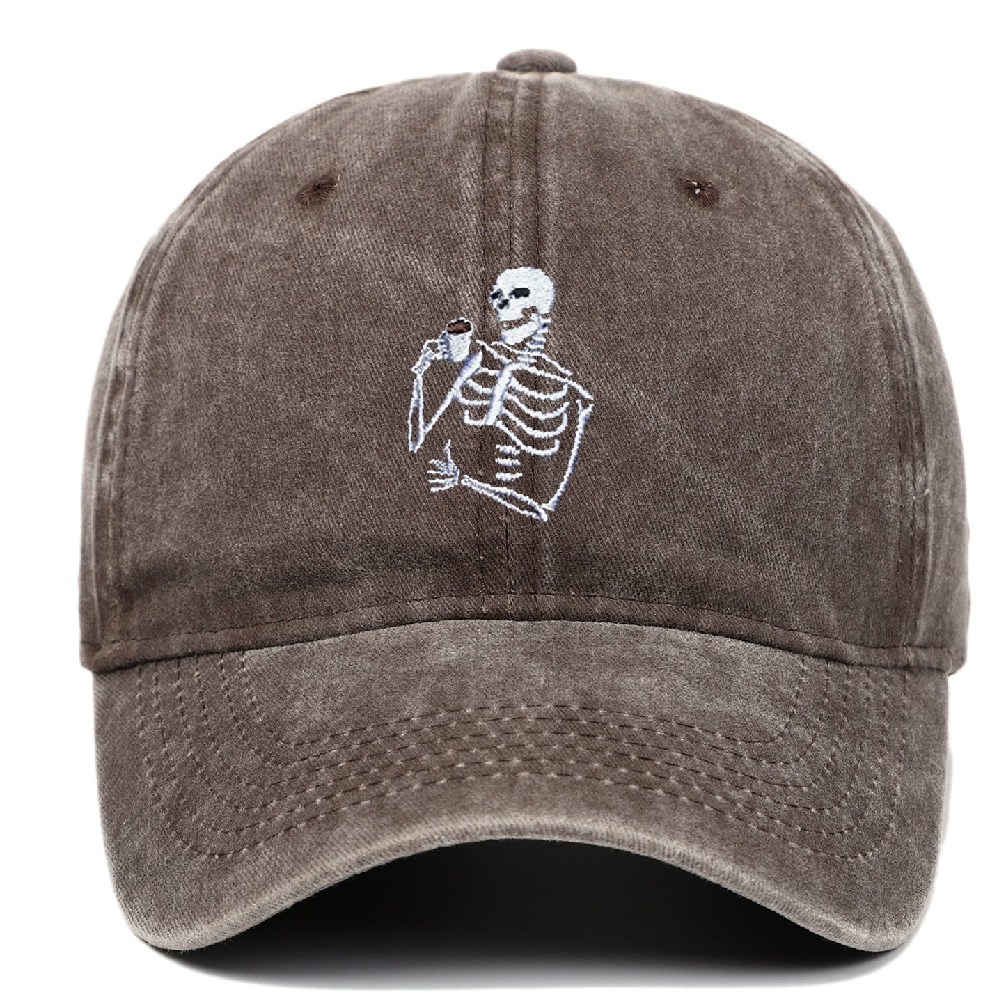 Skull Tea Embroidery Baseball Vintage Distressed Washing Cap