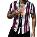 Digital Printing Striped Hawaiian Lapel Thin Short Sleeve