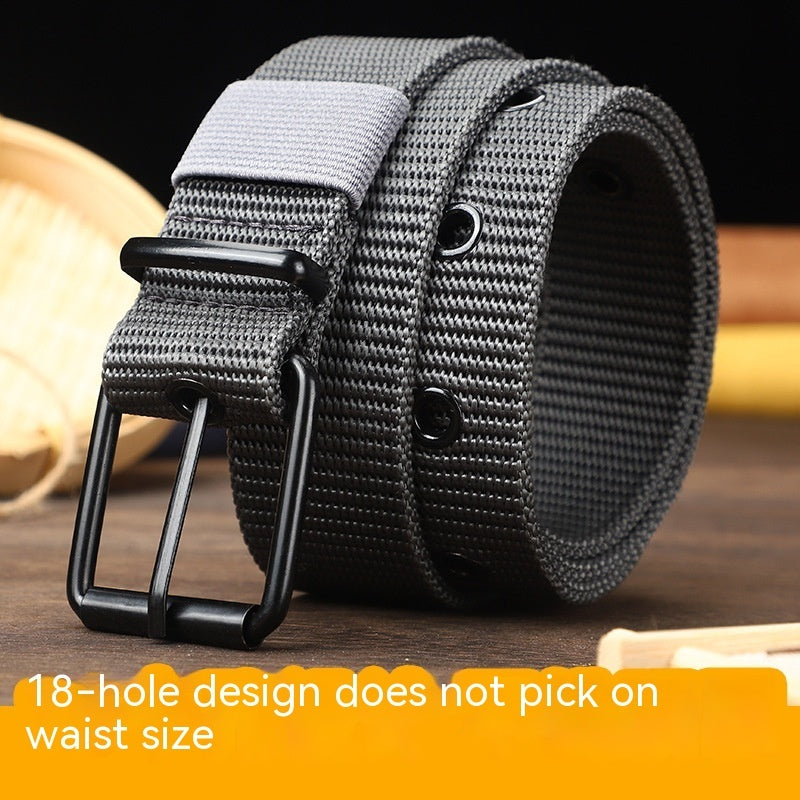 Lengthened Porous Pin Buckle Canvas Belt Men And Women Universal Belt