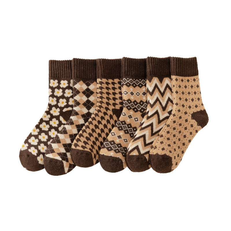 Winter Socks With Snow Boots Women's Mid Tube Stockings Diamond Lattice