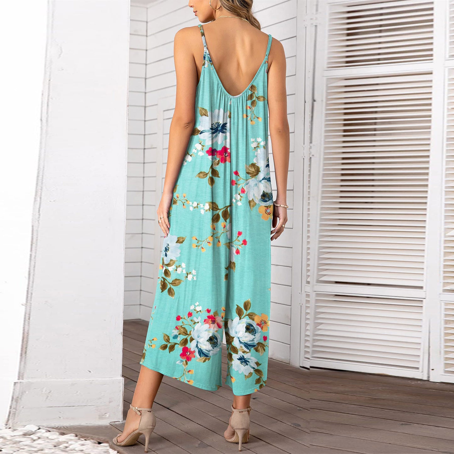 Sleeveless Skinny Strap Jumpsuit Wide Leg Pants