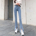 High Waist Straight All-matching Stretch Split Skinny Jeans