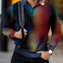 Men's Digital Printing Lapel Button Casual Top