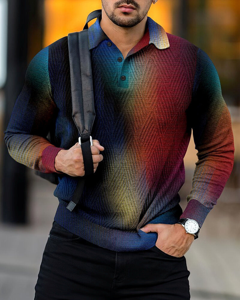 Men's Digital Printing Lapel Button Casual Top