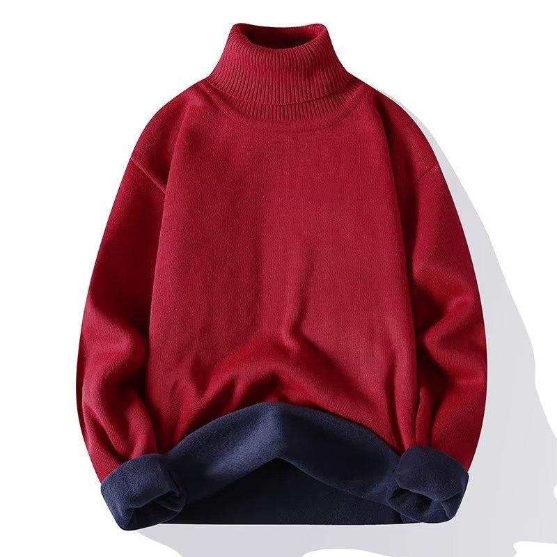 One Piece Fleece Sweater Men's Turnable Solid Color Turtleneck