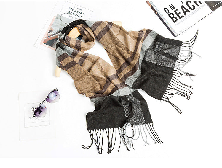 All-match Simple Men's Plaid Warm Scarf