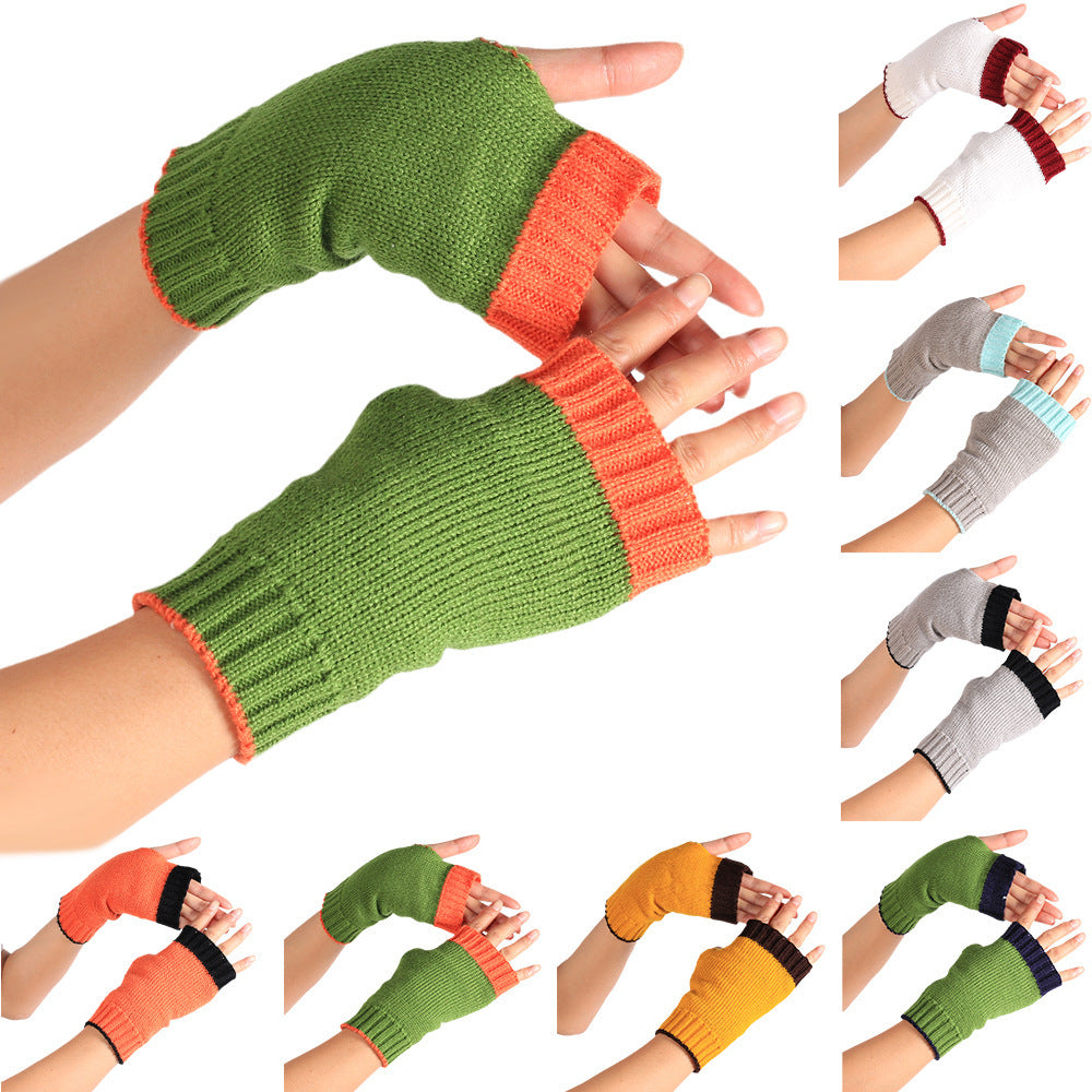 Half Finger Warm Color Wrist Wrap Warm Wool Gloves