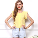 USA SIZE Large size chiffon t-shirt Solid color short-sleeved shirt Feifei sleeve chiffon shirt