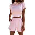 Spring New Women's Clothing Fashion Suit Two-piece Short Sleeve High Waist Cropped Shorts