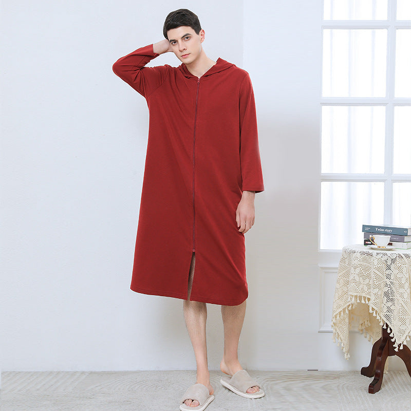 Zipper Bathrobe Couple Hooded Nightgown Thin Pajamas