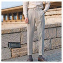 Woolen Draping Cropped Straight Casual Suit Pants For Men