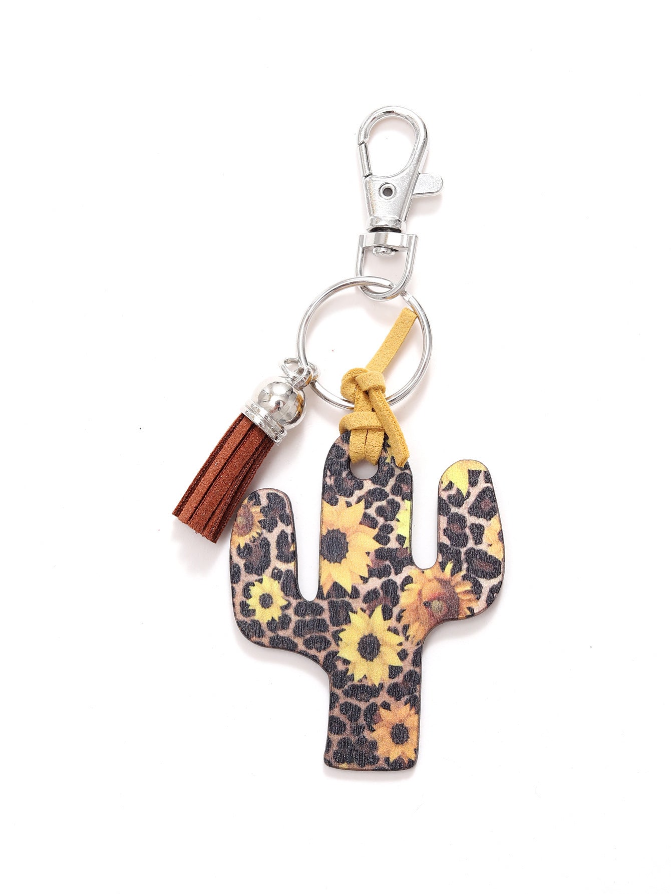 Wooden Cactus Keychain Leopard Flower