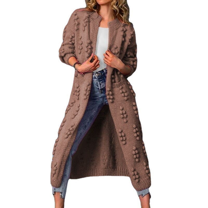 Spring And Autumn Clothing Drum Wave Solid Color Cardigan Long Sweater Coat