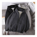 Student versatile loose hooded zipper cardigan sweater