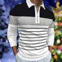 Men's Polo Shirt Long Sleeve Color Matching Zipper T-shirt Top