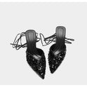 Black Sequined Stiletto  Strap Toe Pointed  Strappy Toe Shoes