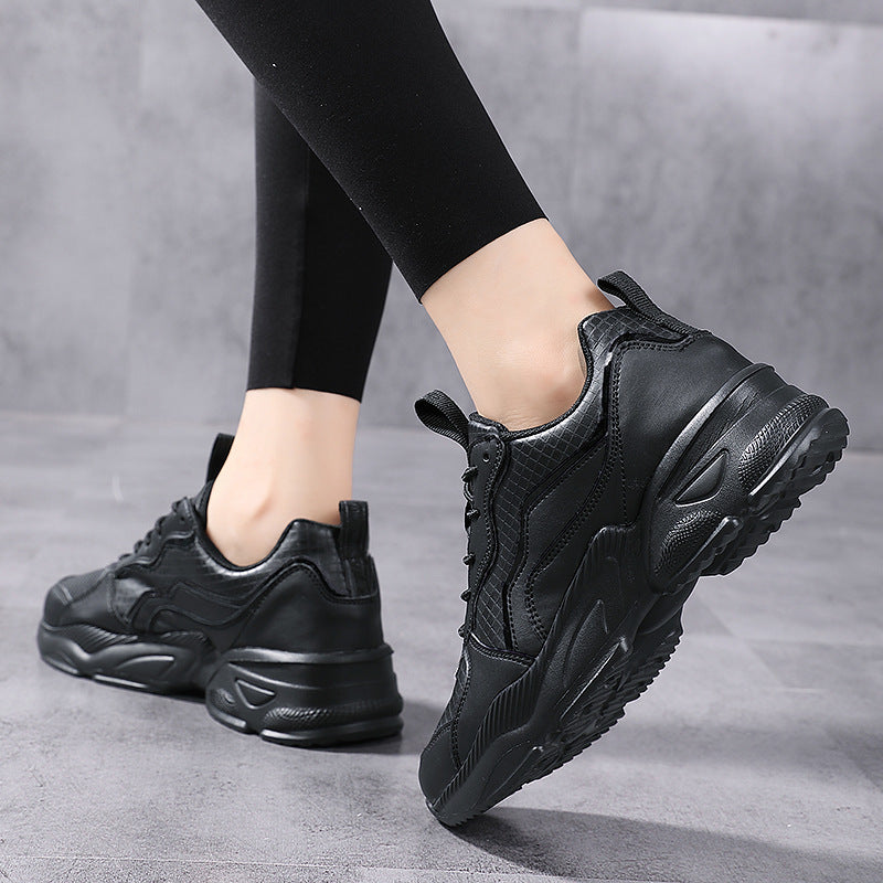 The New Ladies Leather Sports Increased Thick Sole Casual Old Shoes