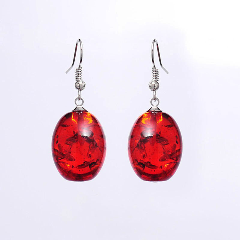 Fashion Retro Oval Explosion Amber Earrings