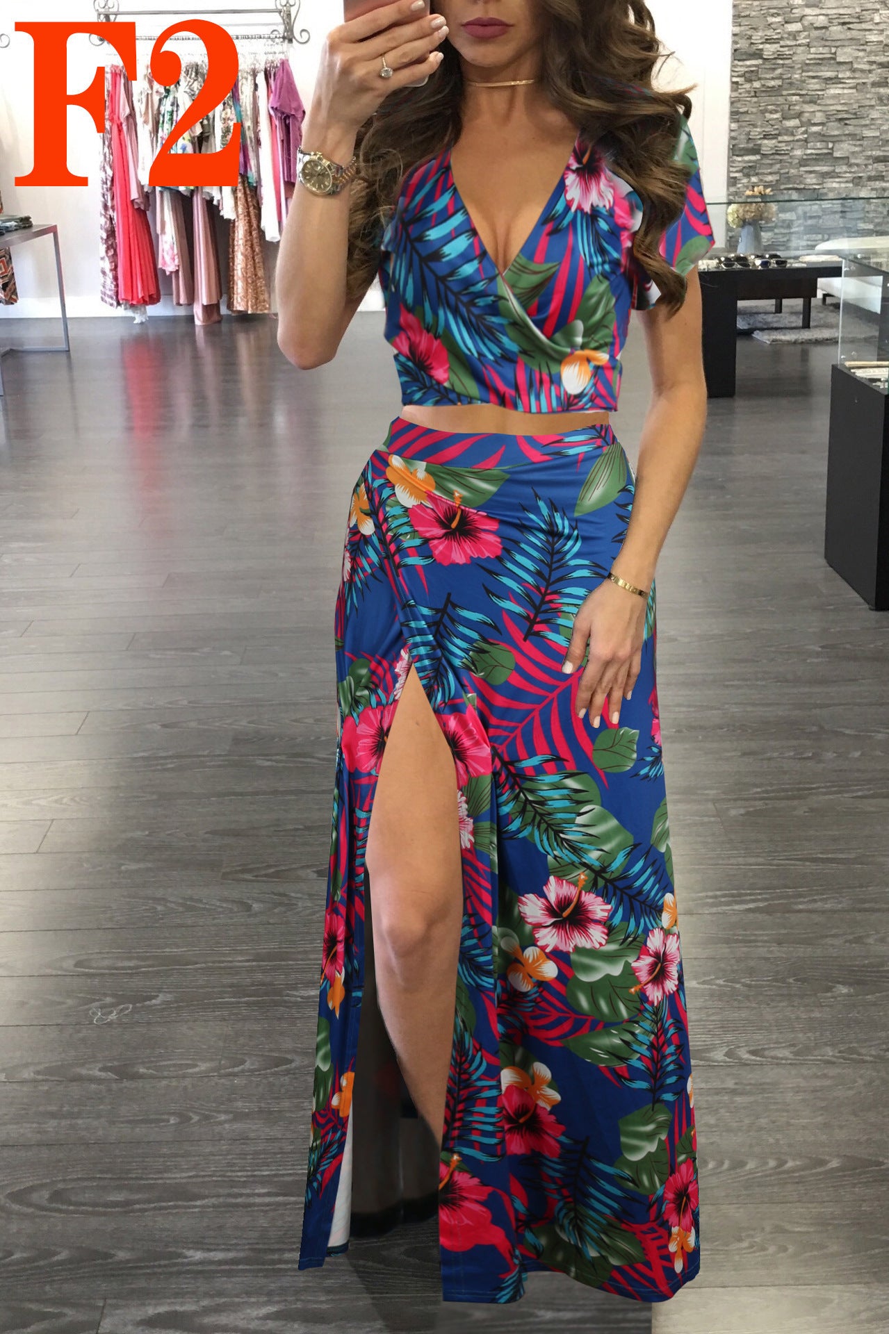 Printed Floral Dress Two-piece Suit For Women