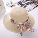 Dome Large Brim Monochrome Bow Straw Hat