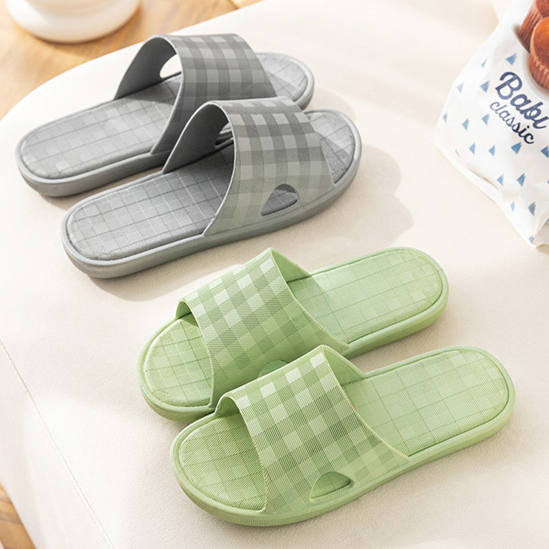 Cute Plaid Print Home Slippers Soft Sole Non-slip Floor Bathroom Shower Slippers For Women And Men House Shoes