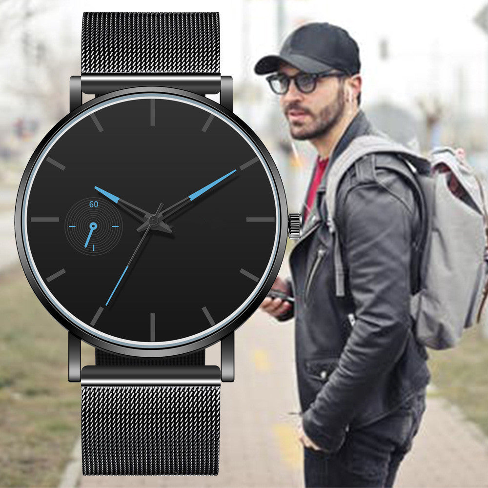 Men's Fake Monocular Roman Scale Mesh Strap Watch