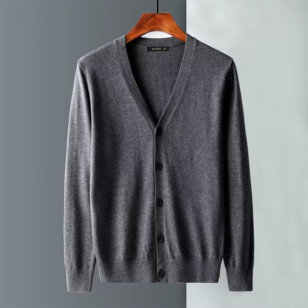 Casual V-neck Solid Color Sweater Coat For Men