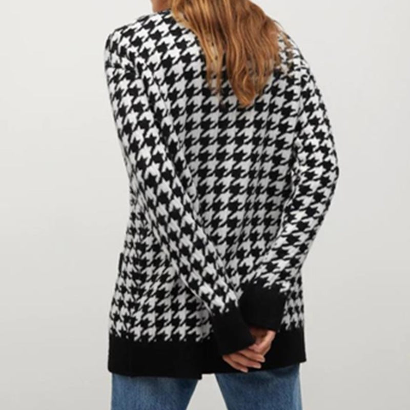 European and American Checked Commuter Knit Pullover Loose Casual Cardigan