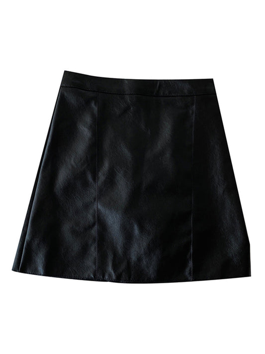 Bag Hip All-match Harajuku Korean Leather A-line High Waist  Skirt