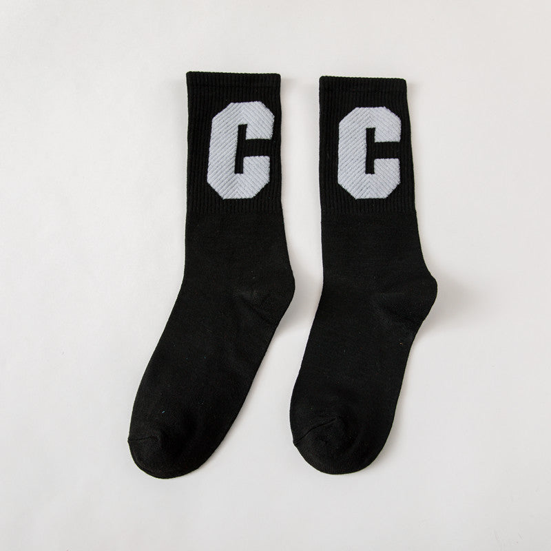 Medium Ins Fashion Brand Women's Stockings Large C Letters Women's Color Cotton Socks