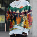 Digital Printing Loose Casual Round Neck Long Sleeve Sweater