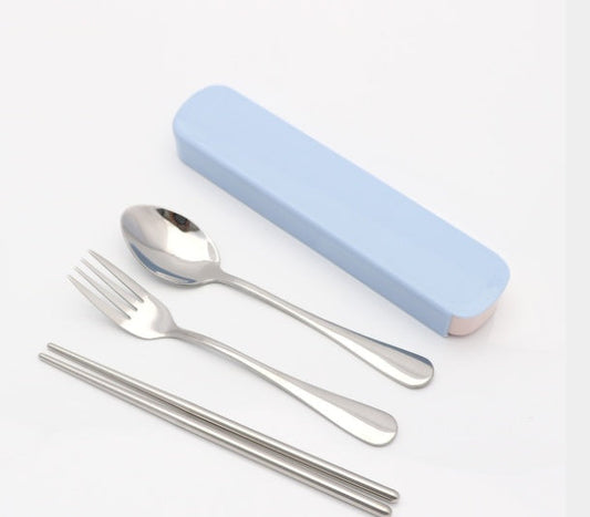 Portable stainless steel tableware tableware box three sets of chopsticks spoon suit Student Travel Gift Set