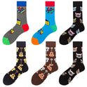 Men's Mid-calf Colorful Cubic Guitar Cat Face Cotton Socks