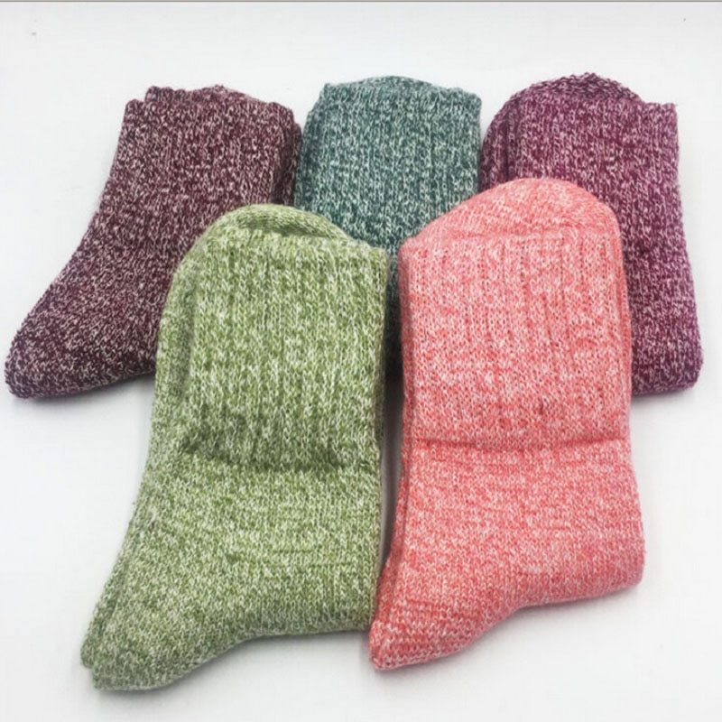 Pure color ethnic style retro thick warm wool socks