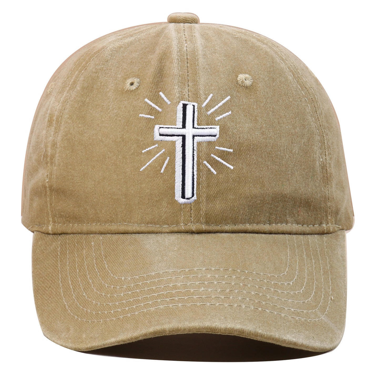 Cross Embroidered Baseball Cap Worn Looking Washed-out