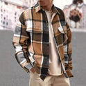 FallWinter Slim Brushed Plaid Long Sleeve Flannel Shirt Men