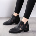 Ladies Side Zipper Hollow Thick Heel Women's Boots