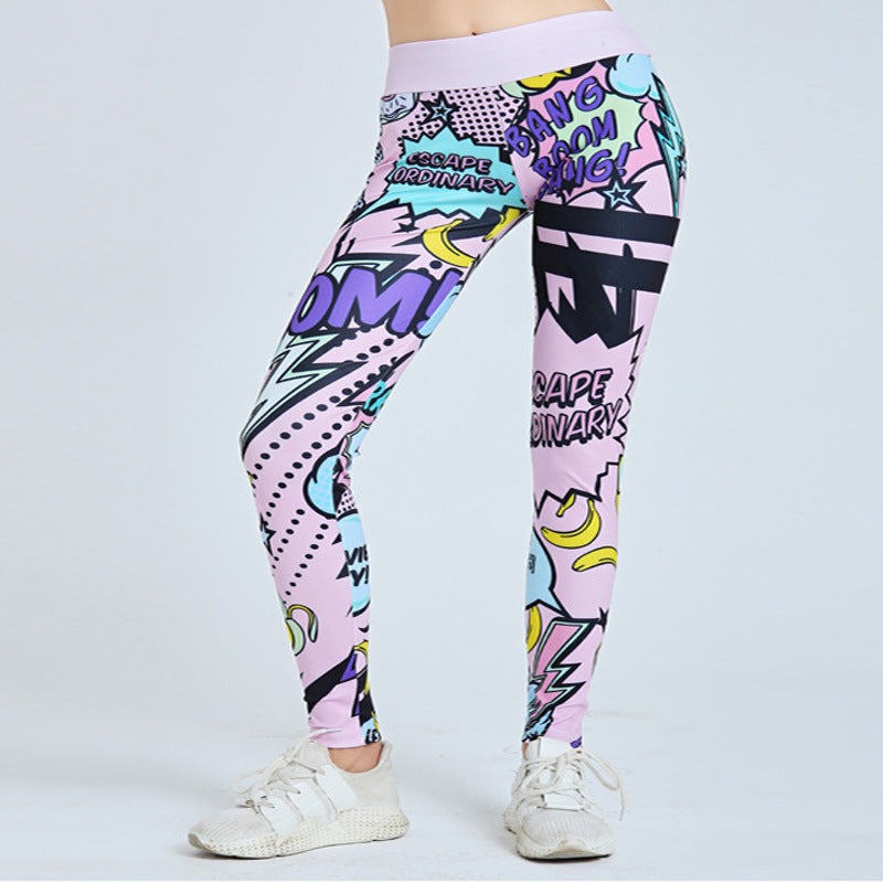 Cross Border New European And American Cartoon Pattern English Alphabet Digital Printing Yoga Tight Thin Bottomed Capris