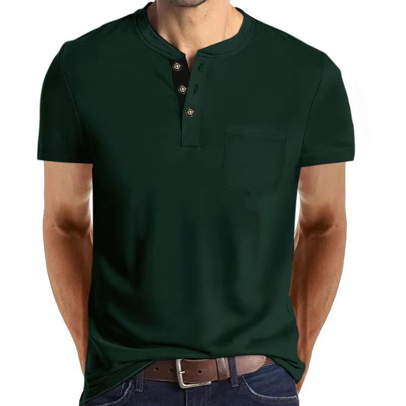 European And American Men's Short Sleeve Button Pocket