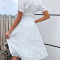 White Deep V-neck Waffle Bohemian Dress