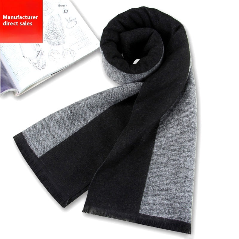 New Men's Winter Warm Cashmere-like Striped Business Scarf For Young People