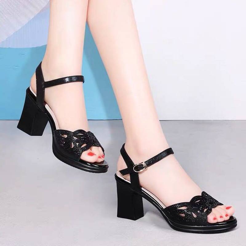 Mid-heel Fish Mouth Soft Sole Mother Shoes Rhinestone High Heels