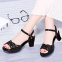 Mid-heel Fish Mouth Soft Sole Mother Shoes Rhinestone High Heels