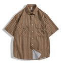 Summer Seersucker Striped Texture Short-sleeved Shirt For Men