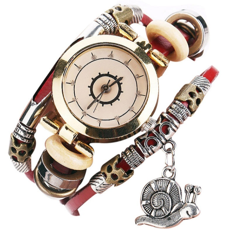 Women's Vintage Bracelet Watch Coiling Leather Watch Snail Pendant