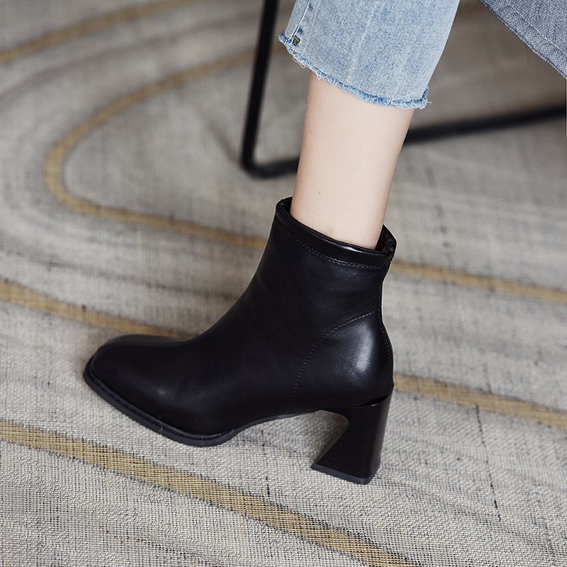 Chunky Heel Color Fashion Boots Side Zipper Low Tube High Heel Square Toe Martin Boots Fashion Ankle Boots