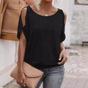 Women's Round Neck Off-the-shoulder Lace-up Top T-shirt